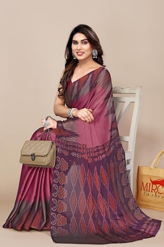 Image of MIRCHI FASHION Saree for Woman Chiffon Georgette Polka Dot Border | Plain Lightweight Women's Sari with Printed Pallu and Blouse Piece