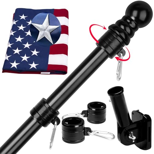 American Flag 3x5 FT with Pole Kit, 6FT Tangle Free Black Flagpole, Heavy Duty Spun Polyester US