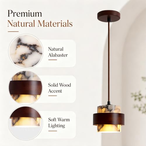 Lámpara colgante de mármol y madera E27 para techo de comedor 5
