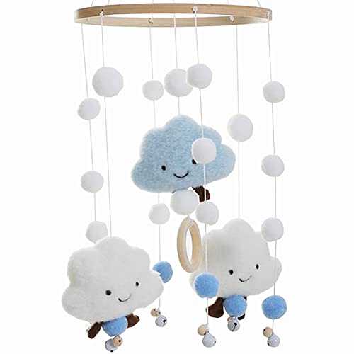 Kiwochy Carillón viento móvil bebés Campana cama fieltro cuna 3D Clouds Mobile Bedbell Kids Bedbell Carillón viento móvil cama bebé bolas fieltro nubes 3D para decoración cama habitación los niños Cover