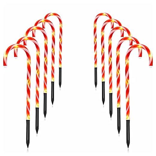 Guntsous Christmas Candy Cane Pathway Marker Lights,10 Pack Outdoor Christmas Pathway Lights for Christmas Holiday Walkway Patio Garden
