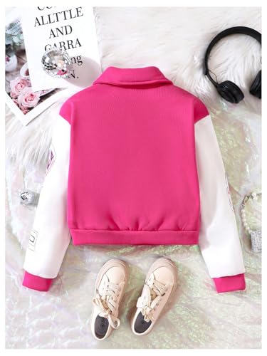 WDIRARA Girl's Color Block Graphic Bomber Jacket Button Down Varsity Jackets Long Sleeve Outerwear2
