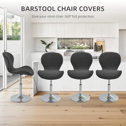 Image of Gollense Bar Stool Covers with Backs, Set of 4 Stretch Jacquard Barstool Seat Covers, Washable Swivel Pub Counter Height Chair Slipcover Protector for Home Kitchen Cafe (Velvet-Black)