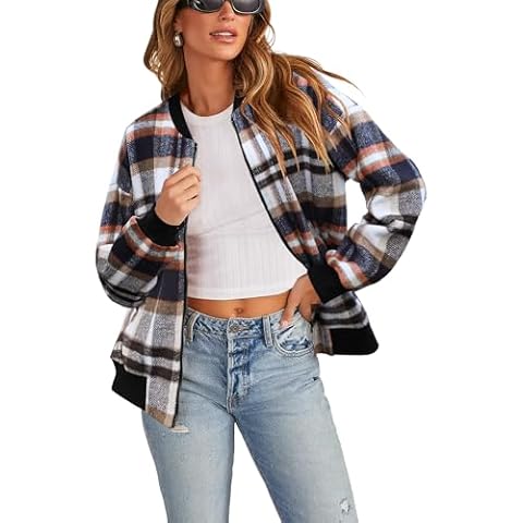 Aifer Flannels Plaid Zipper Jackets Trendy Oversized Winter Coats Shackets for Women 2023 With Pockets Cover