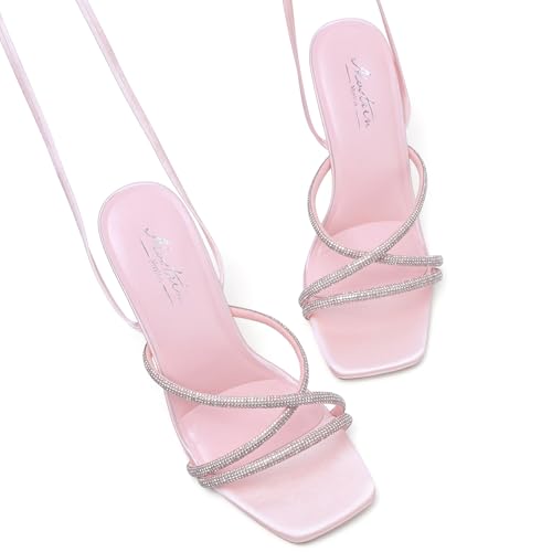 Image of Mostrin Womens Sandals Strappy Heels for Women Lace Up Square Open Toe Heels Tie Up High Heeled Sandals for Prom, Party, Daily Wear