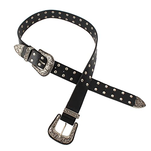 Van Caro Women Wild double buckle belt - Genuine Western Leather Belts for Pants Dresses