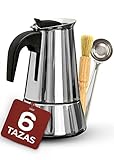 Cafetera Italiana para 6 Tazas - con Pincel de Limpieza y Cuchara Dosificadora - Apta para...