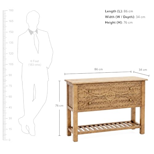 Image of The Attic Jodhpur Console Table, Light Teak FinishThe Attic Jodhpur Console Table, Table for Living Room Foyer, Solid Wood Classy Table, Light Teak Finish