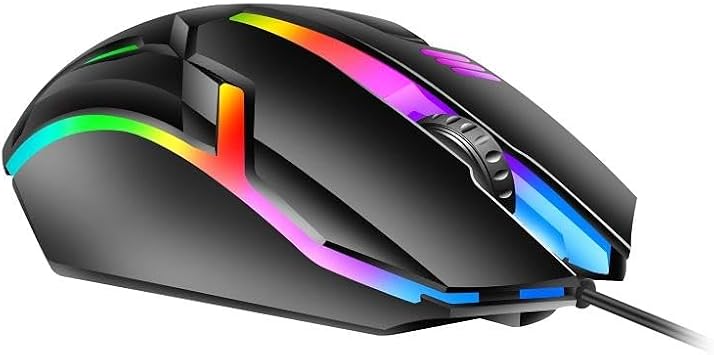 Gaming Mouse, RGB LED Backlit, Wired USB, Black, Ergonomic Optical Computer Gamers Mouse for Computer, PC