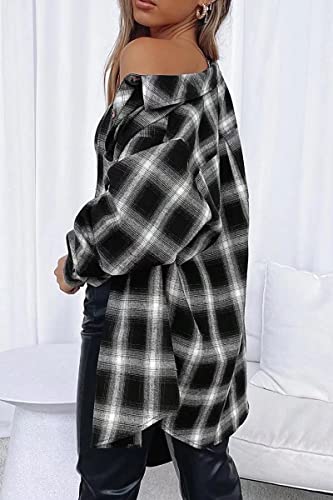 Image of CHYRII Womens Button Down Flannel Shirts Long Sleeve Plaid Shackets Business Casual Blouse Top