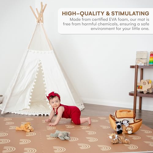 Childlike Behavior Baby Play Mat - 72x48-Inch Tummy Time Mat - 6-Piece Interlocking Foam Floor Tiles for Toddlers - Soft Waterproof for Floor Play and Crawling - Rainbows