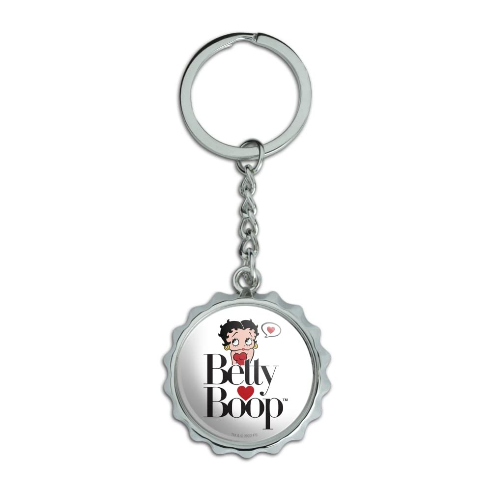 GRAPHICS & MORE Betty Boop Heart Logo Keychain Chrome Plated Metal Pop Cap Bottle Opener
