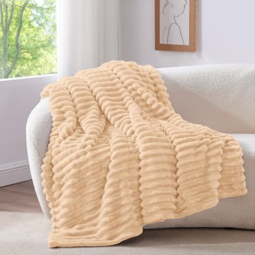 Image of BEDELITE Ribbed Twin Blanket for Couch & Bed, Blush Sand, 60 inchx80 inch | Ultra-Soft Plush Fleece, Cozy, Warm Yet Lightweight, Ribbed Texture, Home Decor, Machine Washable, Giftable, All-Season Use