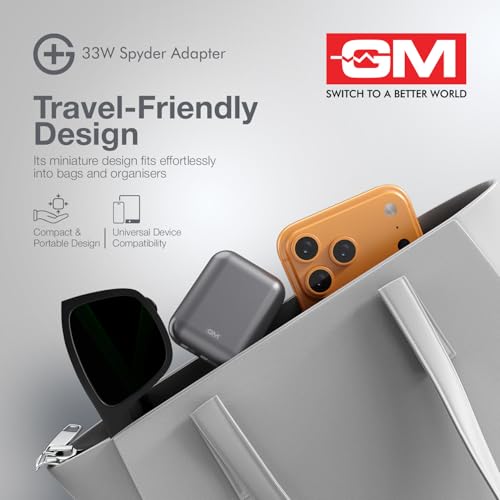 Image of GM G+ 33W Spyder GaN Charger | Foldable Indian Pin | Travel Friendly | Type-C & USB-A Port | Advanced Protection for iPhone, Samsung, Pixel Series, Tablets, MacBook M1 |1 Year Warranty- Electric Grey