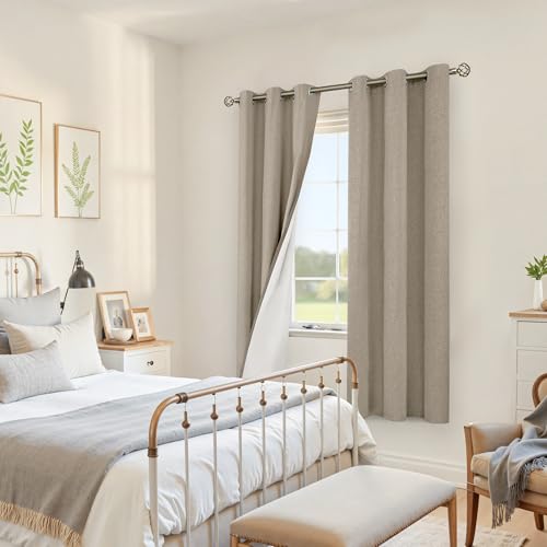Image of YoungsTex Taupe Linen Blackout Curtains 72 Inch Length for Living Room, Burlap Tan Thermal Insulated Drapes Full Room Darkening with Grommet for Bedroom Windows, 2 Panels, 42 X 72 Inch