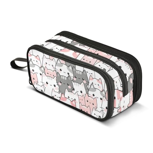 Image of Cute Cats Kittens Pencil Case Box Boys Girls Large Pencil Pouch with Zipper Compartments Big Capacity Stationery Pen Bag Organizer for Kids Teens Adults School Office