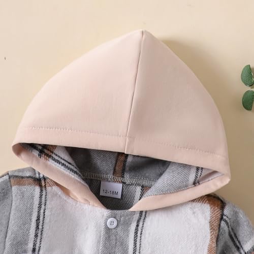 Image of Toddler Baby Boy Fall Winter Clothes Long Sleeve Plaid Hooded Sweatshirt Ripped Holes Jeans Set 1-5 Years Old