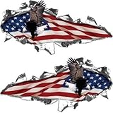 Ripped / Torn Metal Look Decals American Flag with Flying Eagle - 3