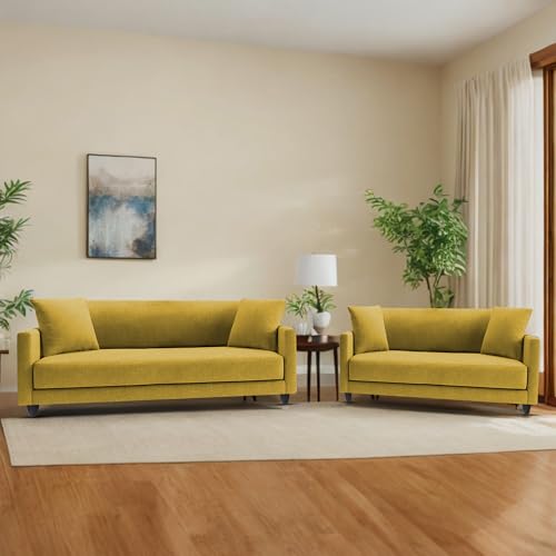Image of Casaliving Dominic 3 + 2 Seater Sofa Set for Living Room (Yellow) Premium Fabric Sofa