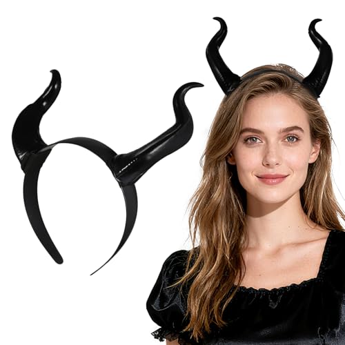 MAGICLULU Dämonenhörner Stirnband Halloween Horn Haarreif Schwarze Hörner Stirnband Gothic Halloween Kostüm Kopfbedeckung Für Renaissance Renfaire Kostüm Erwachsene Cosplay Fotoshooting