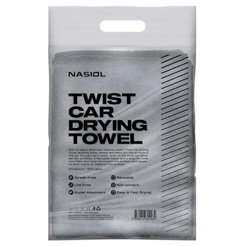 Nasiol Twist Car Drying Towel, Highly Absorbent Quick Dry, Soft Banded Edges - Scratch Free - Double Sided - Safe for Car Paint Microfiber Evo Detailing Towel (35 x 23 inch)
