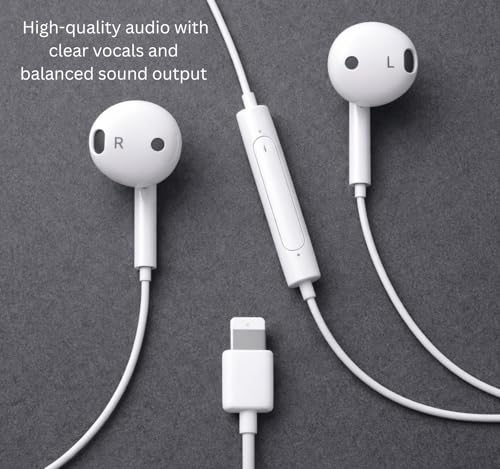 Image of Original for iPhone 14, 13, 12, 11, XR, XS, X, SE - Lightening Wired Earphones with Dynamic Audio, Clear Mic & Tangle-Free Design
