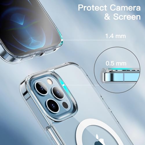 Image of Magnetic Silicone Case for iPhone 12 Pro max Compatible with MagSafe, Shockproof Phone Bumper Cover, Anti-Scratch Clear Back (Clear)