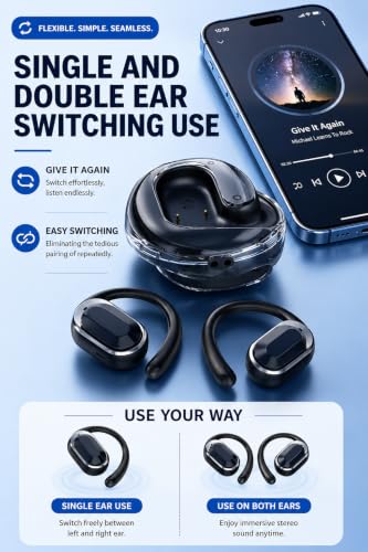 Image of G39 OWS Open Ear Wireless TWS Earbuds, Custom EQ, Bluetooth 5.4 Earphones, 50H Playtime, Fast Charging Case, 50ms Low-Latency Gaming & Touch Controls Headset. Black