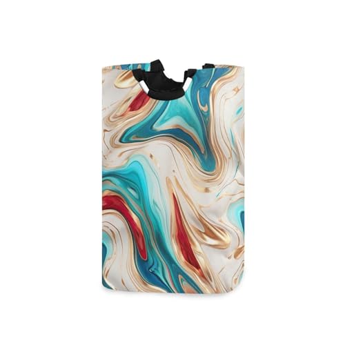 Jihqo Laundry Hamper Basket Abstract Marble Blue Collapsible Nursery Storage Bin Waterproof Clothing Baskets for Home Bedroom Bathroom Washing Room