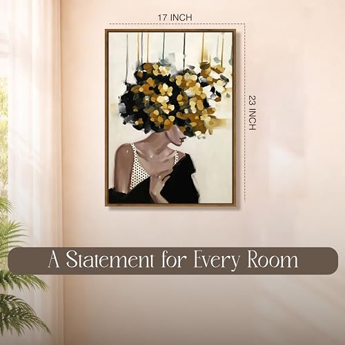 Image of Modern Abstract Woman Portrait Framed Canvas Painting For Living Room | Textured Floral Abstract Female Wall Art For Livingroom Wall Decor, Home Decor, Bedroom, Hallway's, Office, Hotel - 43x58 cm