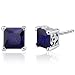 Created Blue Sapphire Princess Stud Earrings Sterling Silver 2.50 Carats