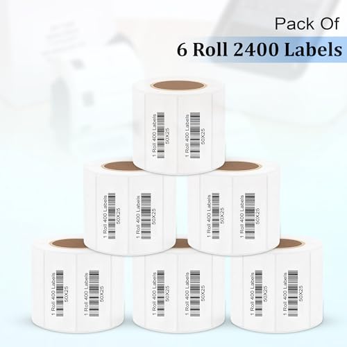 Image of GLUN Direct Thermal Barcode Label 400 Labels in 1 Roll, Size 50x25 mm, Direct Thermal White Self Adhesive Sticker for Labelling & Barcoding