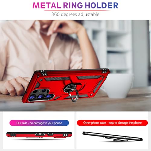 Image of for Samsung Galaxy S26 Ultra Case with Screen Protector, Heavy Duty Military Grade Shockproof Rugged Protective Cover for Samsung S26 Ultra Phone Case with Metal Ring Magnetic Kickstand (Red)