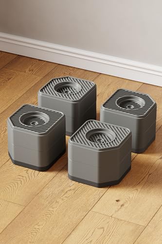 YUYUTORI洗濯機用防振かさ上げ台 高さ調節・防音・防振ゴムマット 乾燥機・冷蔵庫用置き台 取り外し可能 家具に傷防止 積み重ね使用可能 滑り止め 床に傷防止 振動吸収 かさ上げ用 高さ45mm/75mm 4個入り 耐荷重約1000kg グレー