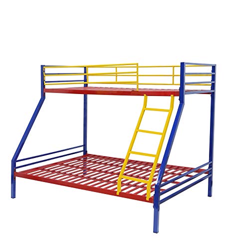 Image of Metal Bunk Bed for Kids | Twin Over Twin Bunker Bed for Adults with Metal Bed Frame and Sturdy Guardrail | Bunk Bed for Home with Mattress Queen (Bottom) + Single (Top)