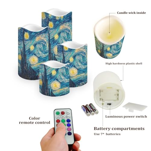 Image of Starry Night Plastic Flameless Candles with Remote Control and Timer LED Flickering Battery Electric Pillar Candles for Table Decoration