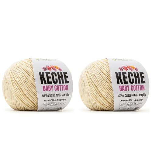 Image of Keche Baby Cotton, 60% Cotton 40% Acrylic Yarn, Soft Cotton Yarn for Crochet and Knitting, Amigurumi Yarn 4 Skeins /Balls [1.76 Oz (50g) / 180 Yrds (165m)] x 2 Cream