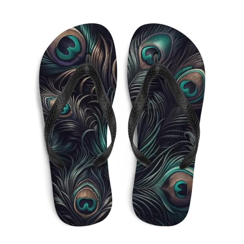 Women's Dark Peacock Feather - Lightweight Comfy Soft Sole Flip Flop Sandals