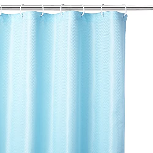 Encasa XO Cortina de Ducha| Impermeable a Prueba de Moho y Resistente al Moho| ZZ Azul Claro Poliéster Cortinas De Baño Lavables De con 10 Ganchos| Fácil instalación| de Secado rápido| 180x180 cm