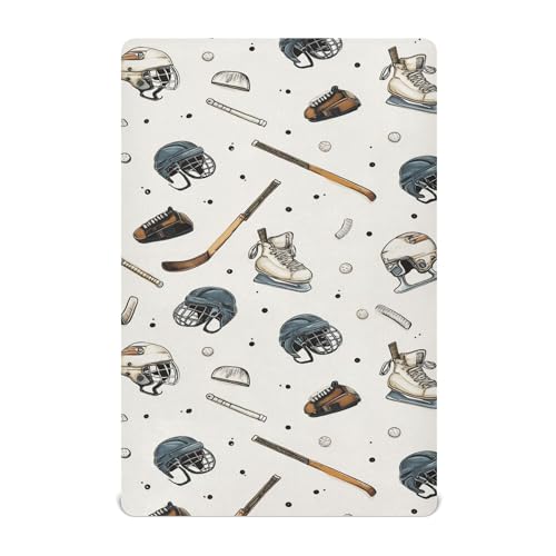 Image of Vintage Ice Hockey Balls Crib Sheets Soft Breathable Fitted Baby Crib Sheets Mattress Cover for Girls Boys, 52 inch x 28 inch x 9 inch
