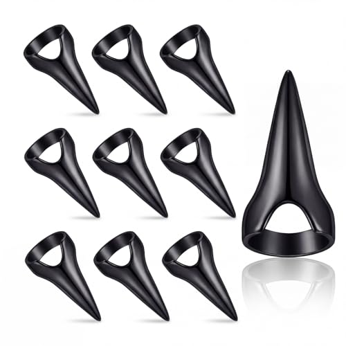 Hicarer 10 Pieces Finger Claws Rings Full Finger Set Retro Metal Nail Punk Rock Fingernail Armor Gothic Talon Fingertip Claw for Cosplay Nail Art Holiday Party(Black)