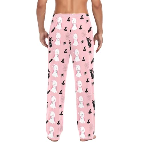 Bats Spirits and Cats Men's Cotton Pajama Pants with Pockets and Drawstring Comfortable and Stylish,S3