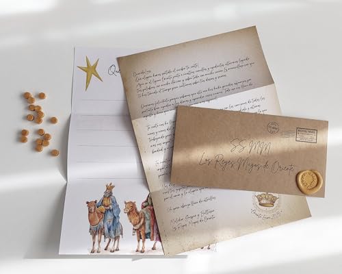 Carta de los Reyes Magos a tu hijo/a, personaliza la carta, incluye sobre y sello de lacre, bonitas palabras para la noche más mágica