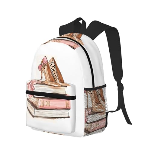Buewutiry Zaino da viaggio per computer portatile per uomo e donna, elegante zaino da spiaggia con tacchi alti sui libri, zaino leggero con scomparto per laptop, zaino da viaggio con cinghie