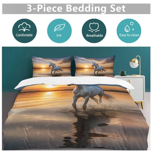 Housse de couette cheval en microfibre douce parure de lit 3 pièces durable