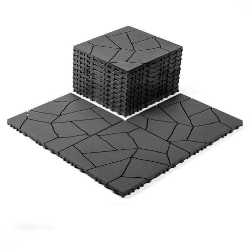 Interlocking Patio Plastic Deck Tiles - 12' x 12', 44 Pack Waterproof Indoor Outdoor Flooring, Patio Floor Decking for Balcony, Backyard, Garden & Poolside, All Weather Use
