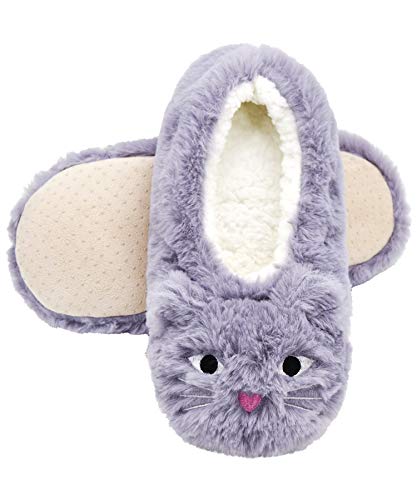 Dicuird Womens Slipper Socks Low Cut Comfy&Warm Animal Non-Skid Bedroom Slippers(Gray Cat,8-10) #TOP4