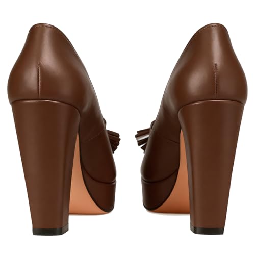 Image of SHODENSE Women Vintage Chunky Platform Loafers Pumps Tassel Round Closed Toe Slip On Suede Block High Heel Dress Loafer Shoes Buckle Strap Oxford Loafers Fringe Pump Dressy Chic Sexy Y2k 4-11 M US