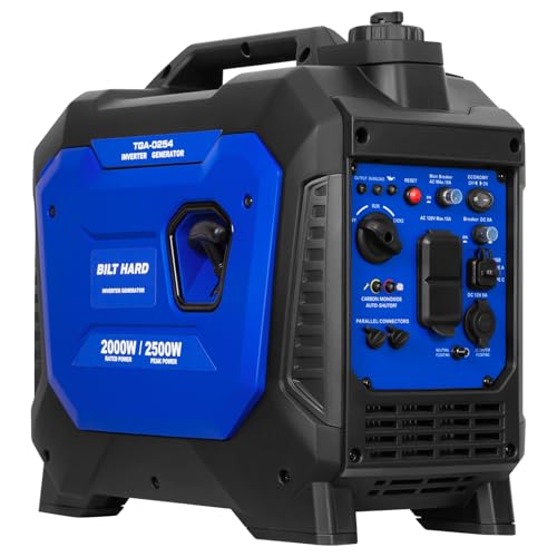 BILT HARD Gas Generator 2500W, 80cc 4 Stroke Quiet Inverter Generator with CO Sensor, Parallel Ready,120V AC Duplex Receptacle and 12V DC Output, Outdoor Generators for Camping, Home Use, 49-State