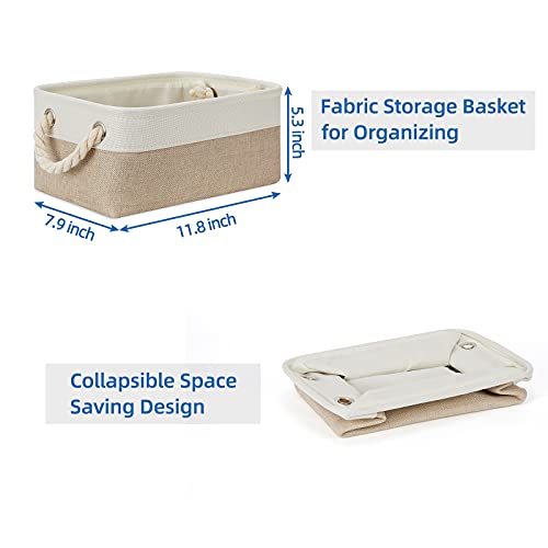 Temary Small Fabric Storage Baskets 6 Pcs Decorative Baskets Bins For Gifts Empty Foldable Storage Baskets With Handles For Organizing Shelf, Towels, Toys (White&Khaki,11.8 L X 7.9 W X 5.3 H Inches) #TOP6